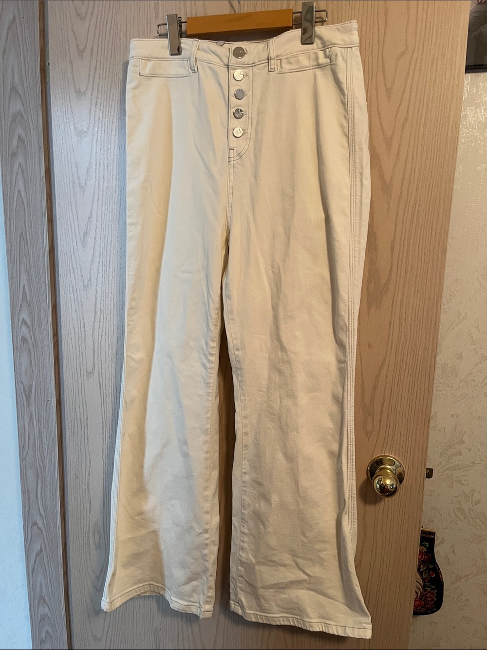 Woman’s  Cream Button-Fly Wide  Leg Pants